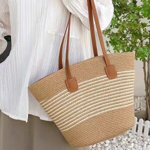 for Women Summer Handbag Beach Tote Large Capacity Woven Shoulder Rattan Straw Bucket Bag Trendy