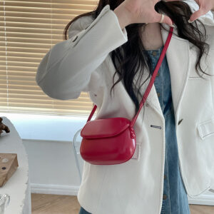2026 Summer New Versatile Simple Mobile Phone Korean Retro Ins Red Saddle Crossbody Small Bag For Women
