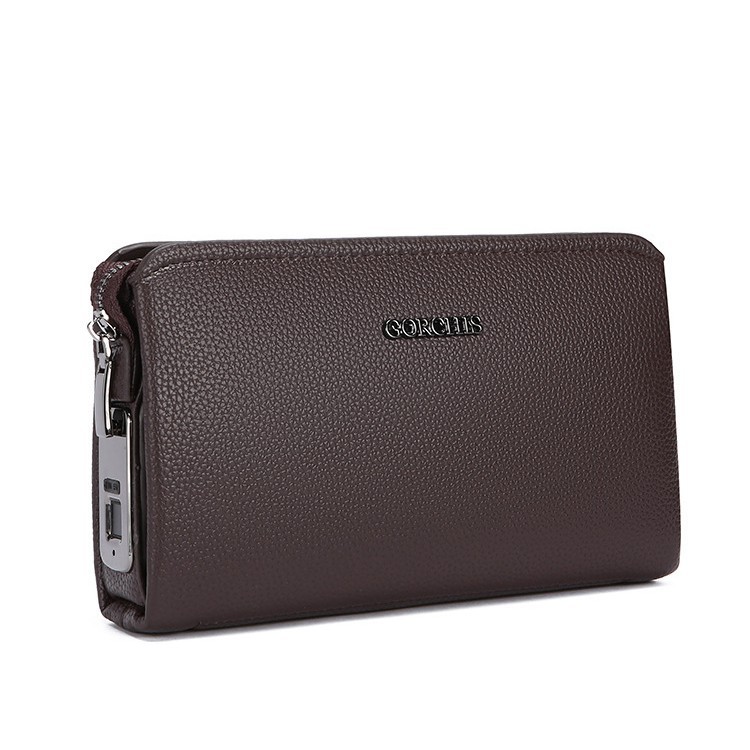 Men's Large Capacity Casual Soft Top Grain Cowhide Leather Handbag Envelope Clutch Bag - Image 6