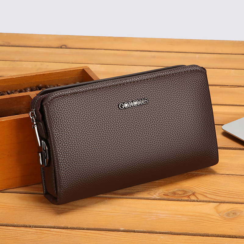 Men's Large Capacity Casual Soft Top Grain Cowhide Leather Handbag Envelope Clutch Bag - Image 3