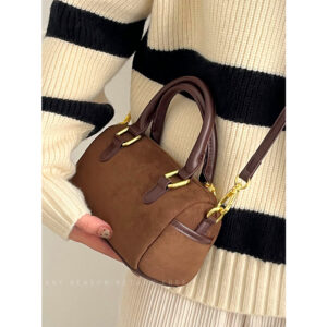 2026 New Vintage Suede Women’s Single Shoulder Crossbody Cylinder Pillow Bag Boston Handbag