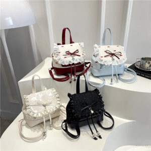 Bowknot Color-Block For Women 2026 New Fashion Trendy Lace Edge Small Backpack Summer Travel Bag