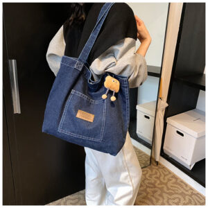 New Cross-border Denim Canvas Shoulder Large-capacity Niche Artistic Tote Bag, Casual Versatile Trendy Underarm Bag