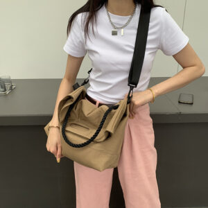Casual women’s trendy Oxford fabric capacity single large wide shoulder strap simple woven tote bag