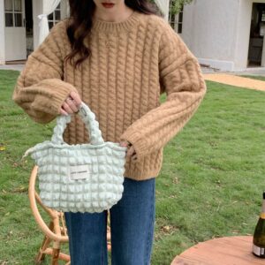 25131 Bubble Handbag, Canvas Bag, Casual And Laid-back Style, Solid Color Zipper Shopping Bag