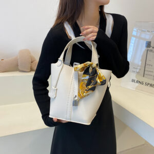 DIY large-capacity hand material Hong Kong style retro silk scarf new soft leather vegetable basket hand-sewn bucket