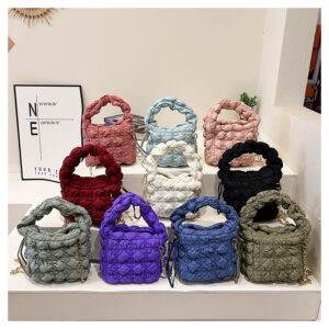 Korean New Cloud Women’s 2026 Casual Shoulder Fashion Bubble Pleated Down Jacket Underarm Bag
