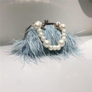 turkey feather pearl chain shoulder ostrich fur crossbody dress furry women’s bag