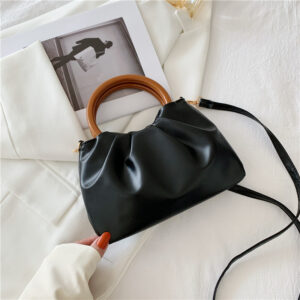 Cloud For Women, Fashionable Crossbody Pleated Bag, Simple Wooden Handle Handbag, Single Shoulder French Style Small Bag