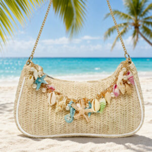 Trendy Shell Pearl Straw Woven Underarm High-End Shoulder Bag with Stylish Chain Versatile Handbag for Women