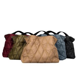 Women’s Bags Down Filled Tote Fashion Diamond Space Cotton Handbag Simple Solid Color Shoulder Bag