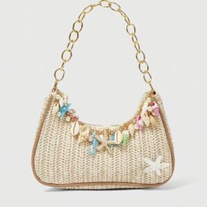 Trendy Shell Pearl Straw Woven Underarm High-End Shoulder Bag with Stylish Chain Versatile Handbag for Women
