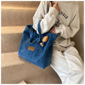 New Cross-border Denim Canvas Shoulder Large-capacity Niche Artistic Tote Bag, Casual Versatile Trendy Underarm Bag