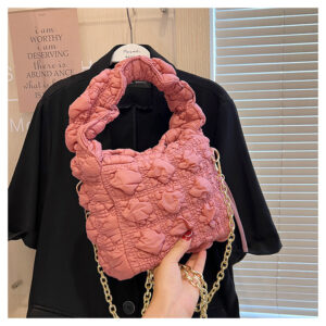 Korean New Cloud Women’s 2026 Casual Shoulder Fashion Bubble Pleated Down Jacket Underarm Bag