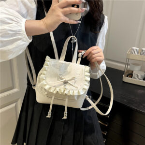 Bowknot Color-Block For Women 2026 New Fashion Trendy Lace Edge Small Backpack Summer Travel Bag