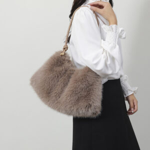Luggage & Bags furry for women, fashionable and versatile underarm high end handbag, shoulder bag, large capacity fur