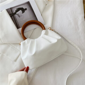 Cloud For Women, Fashionable Crossbody Pleated Bag, Simple Wooden Handle Handbag, Single Shoulder French Style Small Bag