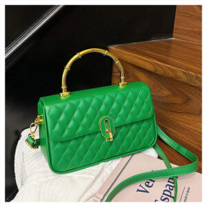 Korean Style Diamond Quilted Embroidered Fashionable Large Capacity Shoulder Crossbody Tote Bag With Bamboo Handle For