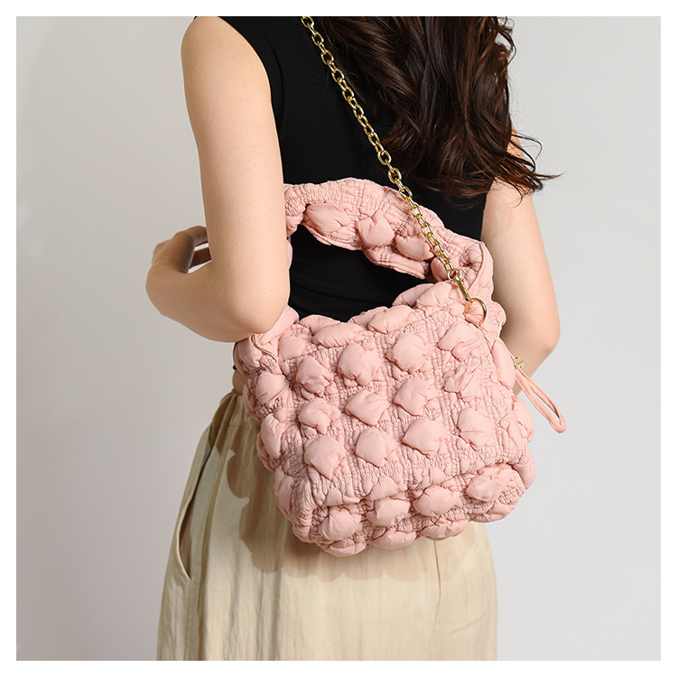 Korean New Cloud Women's 2026 Casual Shoulder Fashion Bubble Pleated Down Jacket Underarm Bag - Image 3