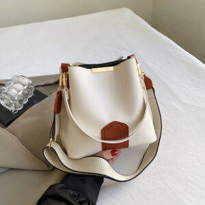 Cross-border Textured Bucket For Women 2026 New Fashion Commuter Handbag Shoulder With Color-blocking Wide Strap