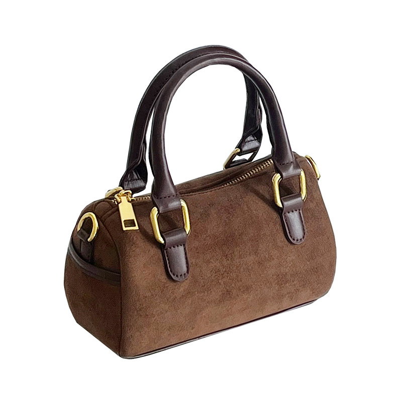 2026 New Vintage Suede Women's Single Shoulder Crossbody Cylinder Pillow Bag Boston Handbag - Image 5