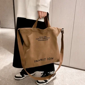 Japanese Men’s and Women’s Simple Cross-body Bag Wash Canvas Thick Handbag Large Capacity Arts Students Package Satchel