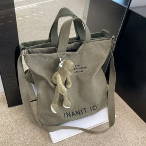 Japanese Men’s and Women’s Simple Cross-body Bag Wash Canvas Thick Handbag Large Capacity Arts Students Package Satchel