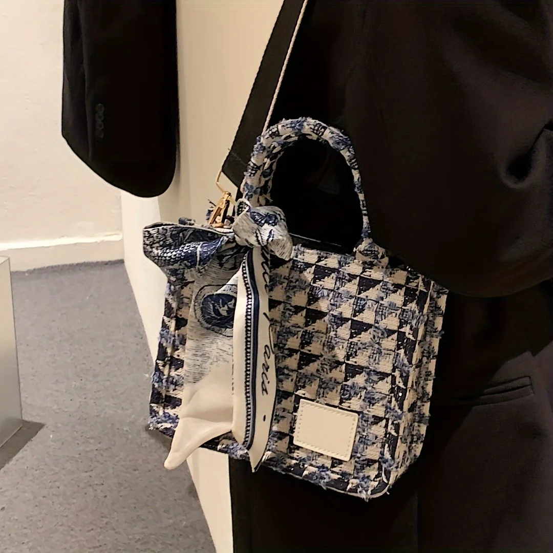 Mini Vintage Crossbody Tote Retro Canvas Shoulder Bag, Women's Elegant Handbag & Purse - Image 5