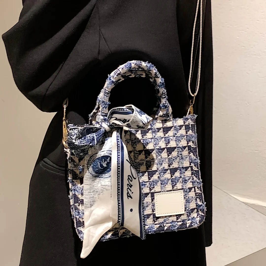 Mini Vintage Crossbody Tote Retro Canvas Shoulder Bag, Women's Elegant Handbag & Purse - Image 4