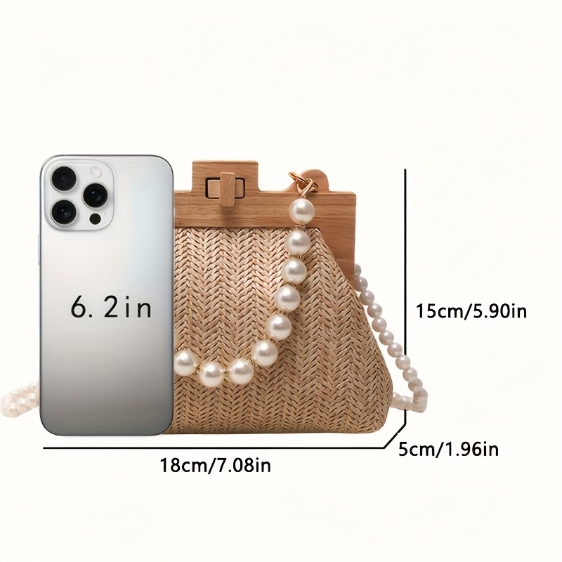 Bohemian Rattan Straw Bag Elegant Pearl Shoulder Chain Ladies Holiday Beach Party Purse - Image 4