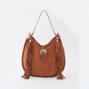 Retro Woven Suede Shoulder For Women With Tassels Autumn Winter Millennial Style Tote Bag