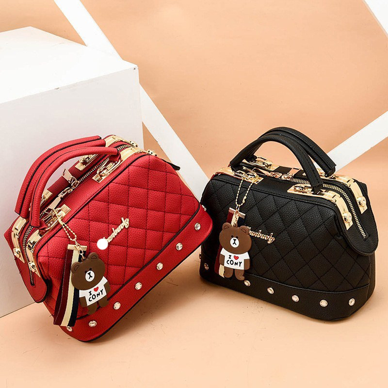 2026 Fashion New Women's Diamond Pattern Style Small Boston Shoulder Bag - Image 2