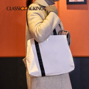 2026 Autumn Single Shoulder Unisex Black And White Color Block Handbag Large Capacity Simple Canvas Tote Bag