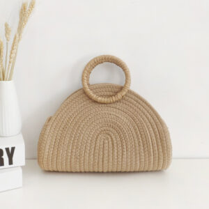 Women’s Bags New Fashion Simple Office Worker Handbag Commuter Rattan Cotton Rope Woven Hand Held Tote Bag Female