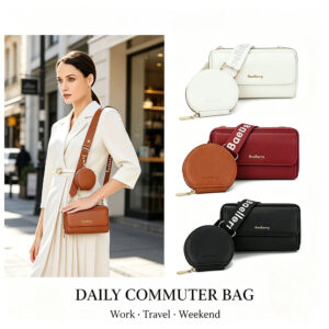 Women’s Phone Crossbody Bag, Lychee Texture Faux Leather 2 In 1 Mother And Daughter Purse, Detachable Round Coin Pouch