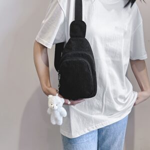 Vintage Corduroy Striped Chest Sling Women Multi Pocket Design Adjustable Strap Casual Everyday Street Style Crossbody