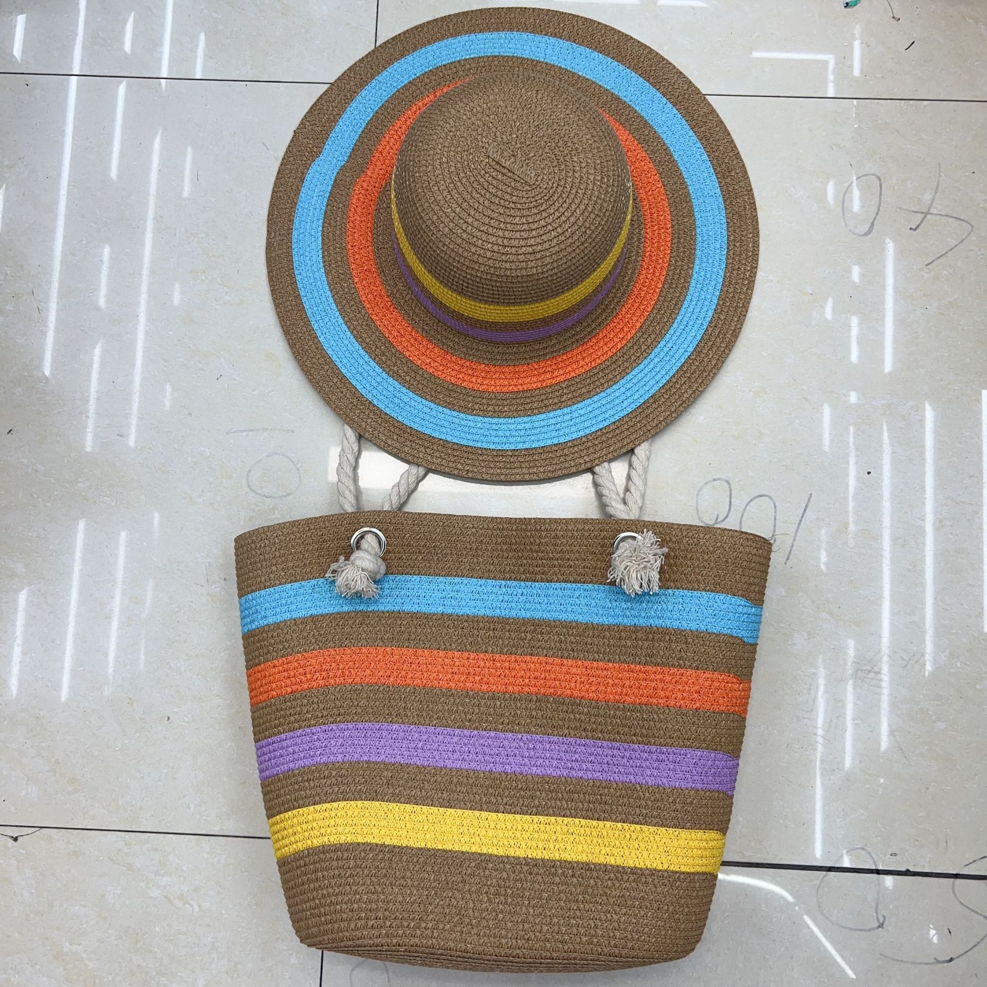 Summer Women's Colorful Patchwork Beach Bag Straw Hat Fashion In Stok - Image 7