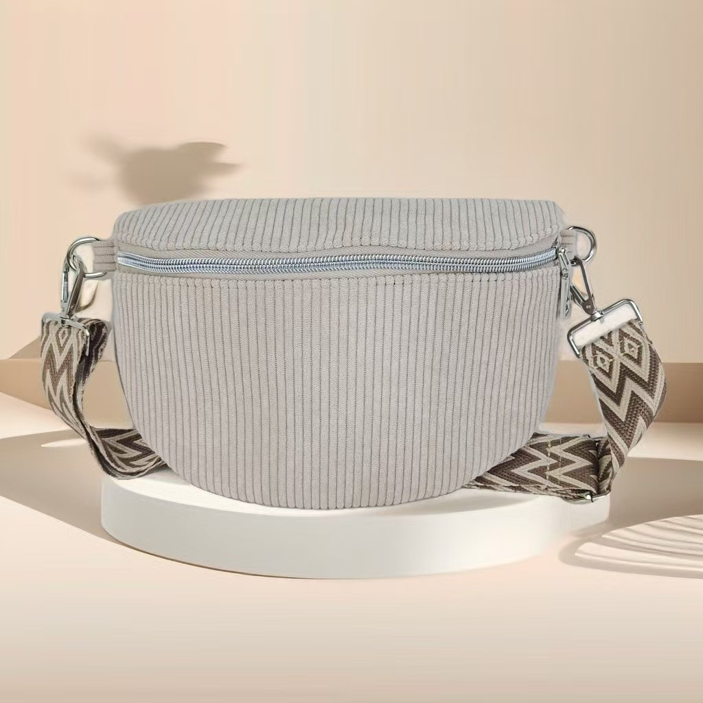 2026 Hot-Selling New Crossbody Fresh Style Women's Fashion Versatile Striped Corduroy Waist Bag - Image 2