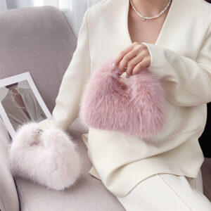 Women’s Fashion Faux Fox Fur Handbag – Elegant Fluffy Small Square Crossbody For Evening Parties & Daily Outfits Plush