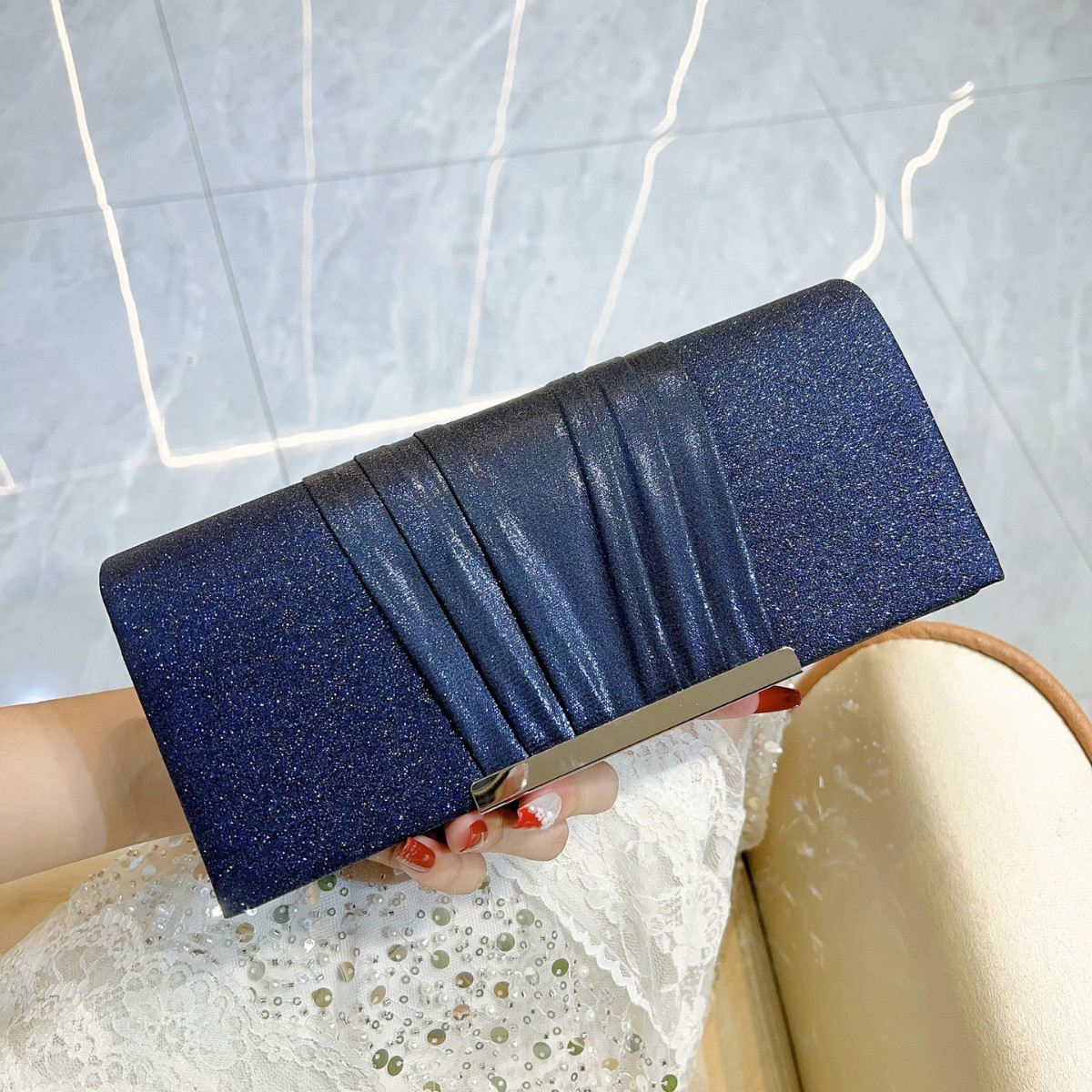 New Clutch Sequin Pleated Women's Evening Flap Luxurious Shoulder Crossbody Bag - Image 9