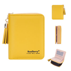Women’s Short Zipper Wallet, Tassel Design Accordion Holder, Multi Card Slots Purse, Small Coin Pocket, Multiple Solid
