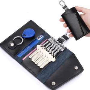 Fashion Portable Genuine Leather Housekeeper Holders Case Mini Card Unisex Wallets Simple Solid Color Key Storage Bag
