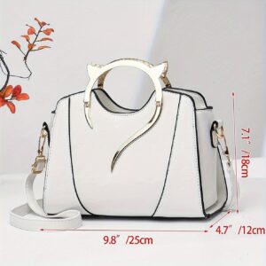 Cute Cat Decor Top Handle Bag Solid Color Fashion Women Casual Messenger Purse