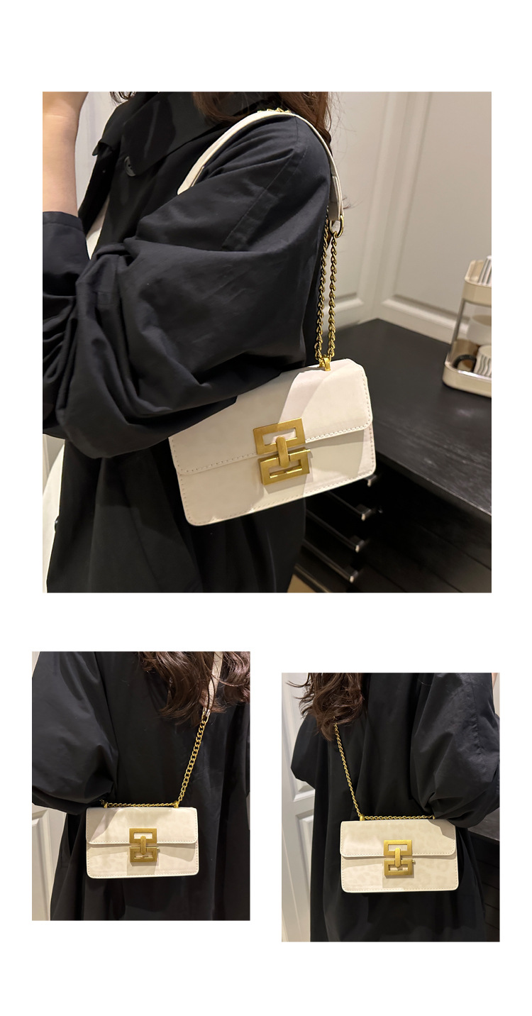 Leopard Print Women's Fashion Popular Lock Chain Crossbody Shoulder Small Square Bag - Image 12
