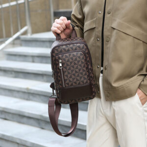 Men’s Crossbody – Waterproof PU Sling Bag With Checkerboard/Triangle/Hexagon Print For Travel & Daily Use