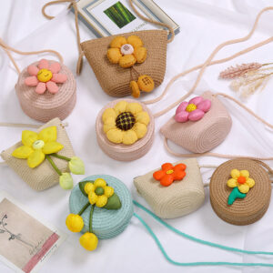 Summer Little Girl Phone Crossbody Flower Woven Bag Cute Mini Beachside Scenic Spot