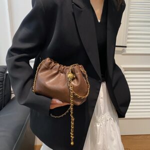Women Chain Shoulder Versatile Crossbody Tote Casual Pleatd Hobo Satchel Sling Bag Girl Stylish Purse