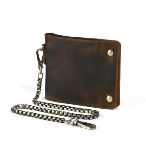 The First Layer Of Crazy Horse Leather Cowhide, Men’s Retro Practical Hand-held Iron Chain Short Wallet