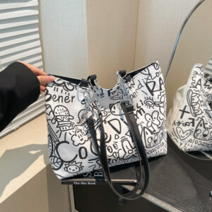 Graffiti Canvas For Women 2026 Summer New Casual Shoulder Large Capacity Student Class Commuter Tote Bag