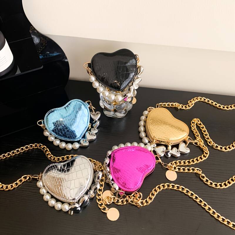 Y2K Metallic Snake Print Heart Shaped Party Handbag Ladies Dual Strap Shoulder Bag - Image 6